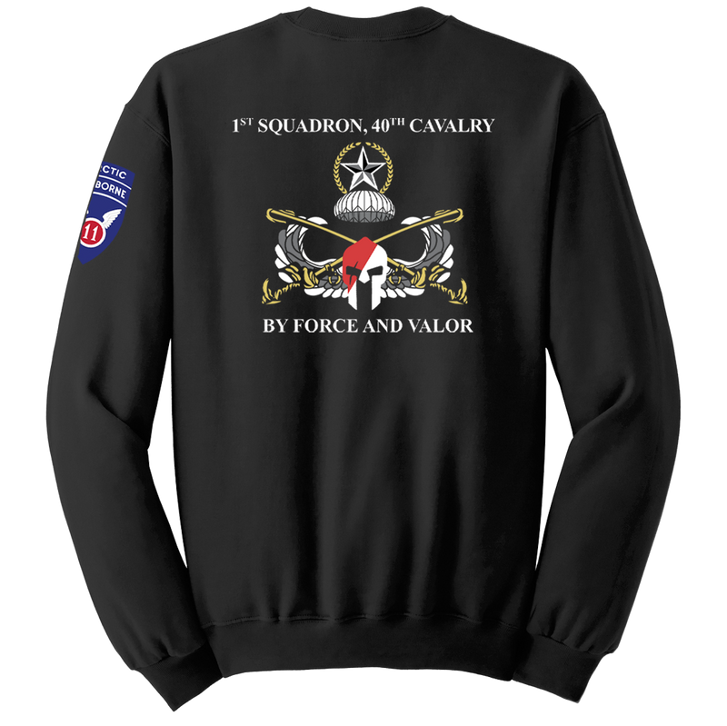 1-40th CAV with Griffin Design on Left Chest Blend Crewneck Sweatshirt with 2-11 Airborne Div on the Left Sleeve