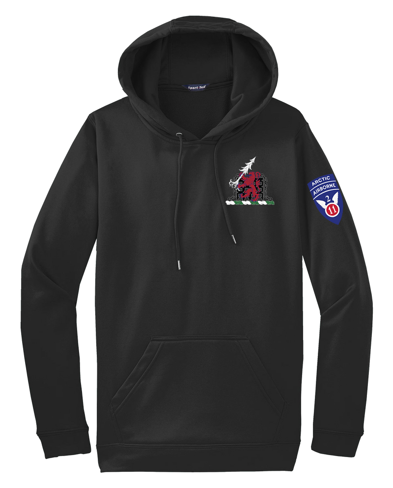 1-40th CAV with Griffin Design on Left Chest Fleece Hooded Pullover with 2-11 Airborne Div on the Left Sleeve