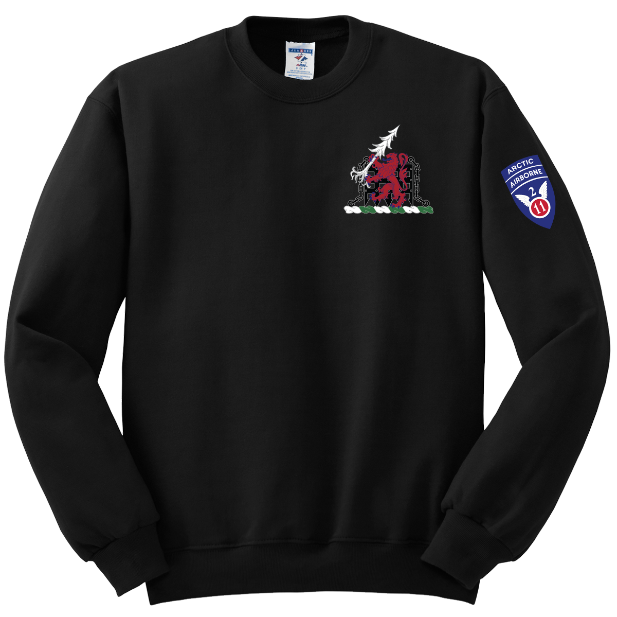 1-40th CAV with Griffin Design on Left Chest Blend Crewneck Sweatshirt with 2-11 Airborne Div on the Left Sleeve