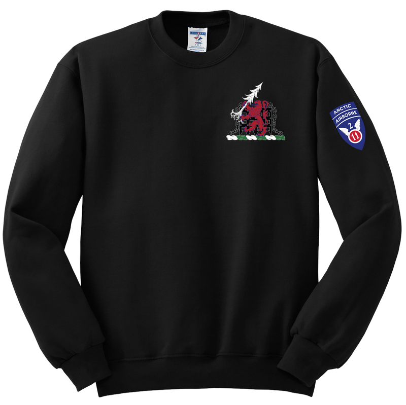 1-40th CAV with Griffin Design on Left Chest Blend Crewneck Sweatshirt with 2-11 Airborne Div on the Left Sleeve