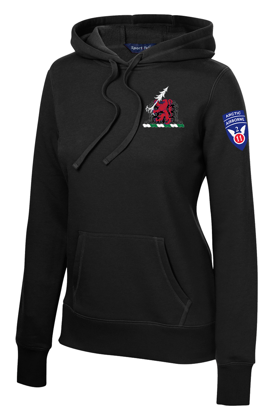 1-40th CAV with Griffin Design on Left Chest Ladies Poly/Cotton Blend Hoodie with 2-11 Airborne Div on the Left Sleeve