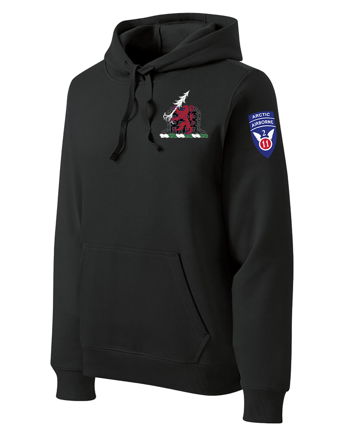 1-40th CAV with Griffin Design on Left Chest Poly/Cotton Blend Hoodie with 2-11 Airborne Div on the Left Sleeve