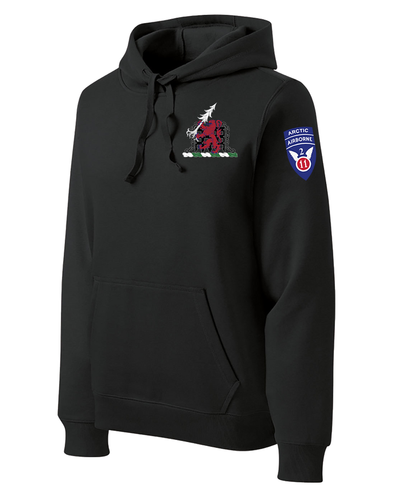 1-40th CAV with Griffin Design on Left Chest Poly/Cotton Blend Hoodie with 2-11 Airborne Div on the Left Sleeve