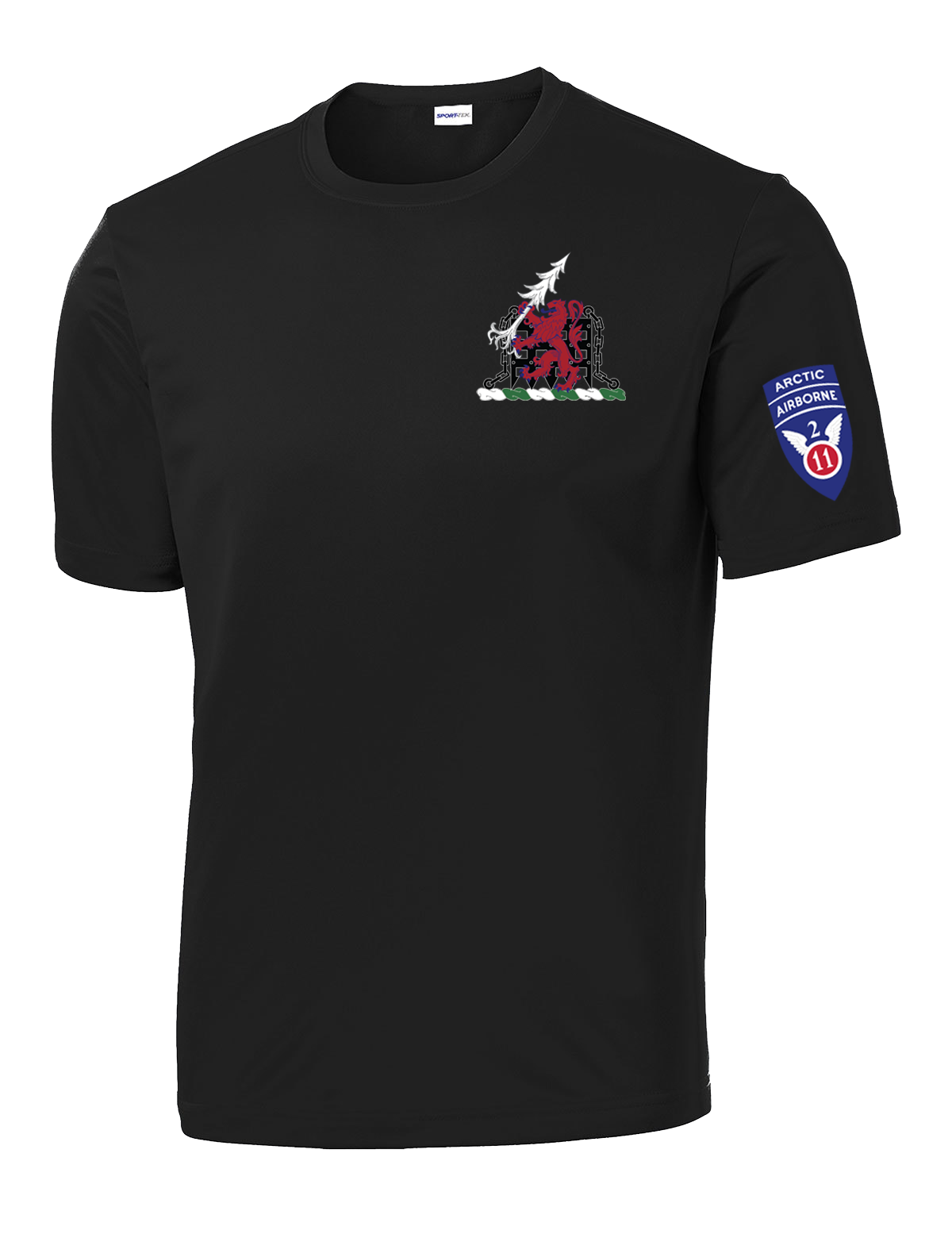1-40th CAV with Griffin Design on Left Chest Competitor Tee with 2-11 Airborne Div on the Left Sleeve