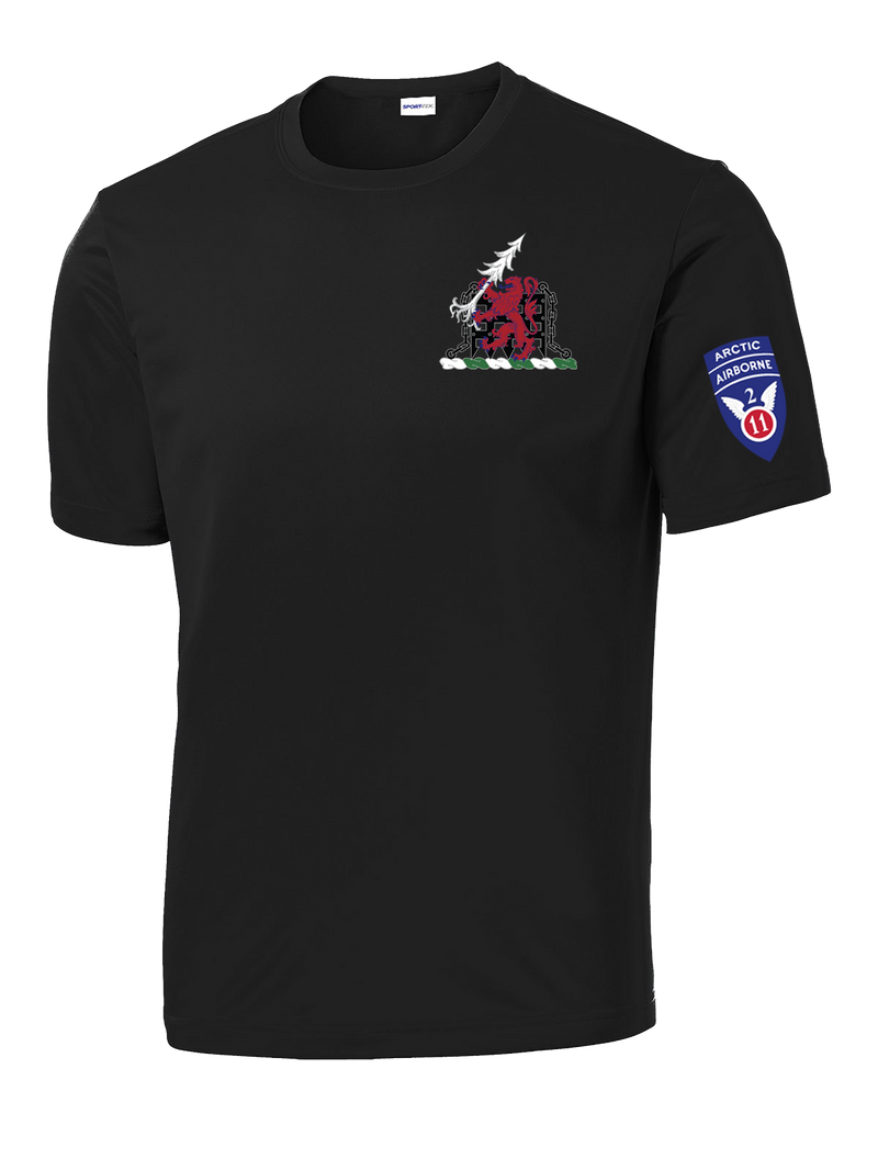 1-40th CAV with Griffin Design on Left Chest Competitor Tee with 2-11 Airborne Div on the Left Sleeve