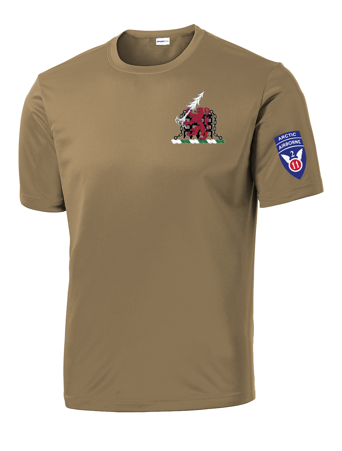 1-40th CAV with Griffin Design on Left Chest Competitor Tee with 2-11 Airborne Div on the Left Sleeve