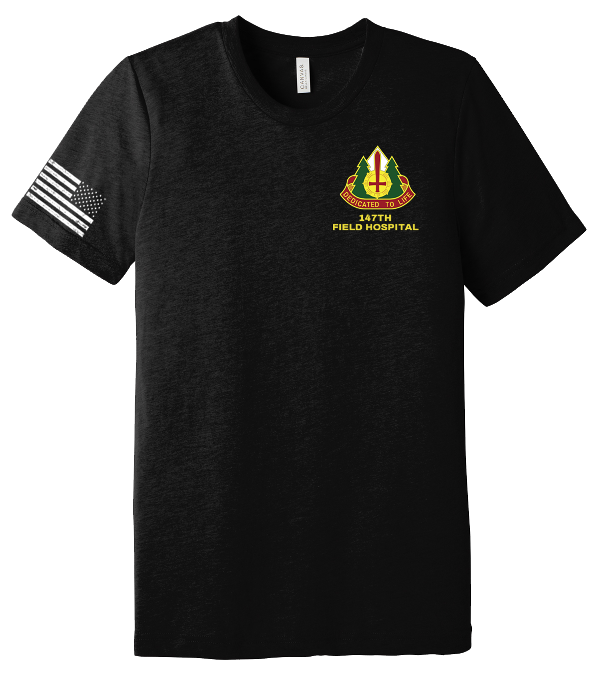 147th Field Hospital Unisex Triblend Short Sleeve Tee with Distressed Flag on Right Sleeve