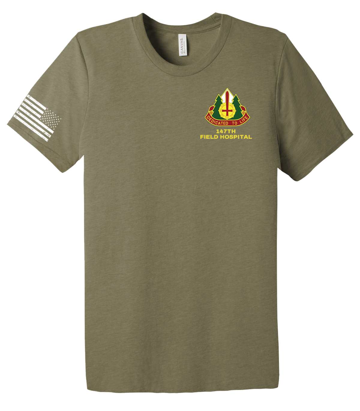 147th Field Hospital Unisex Triblend Short Sleeve Tee with Distressed Flag on Right Sleeve