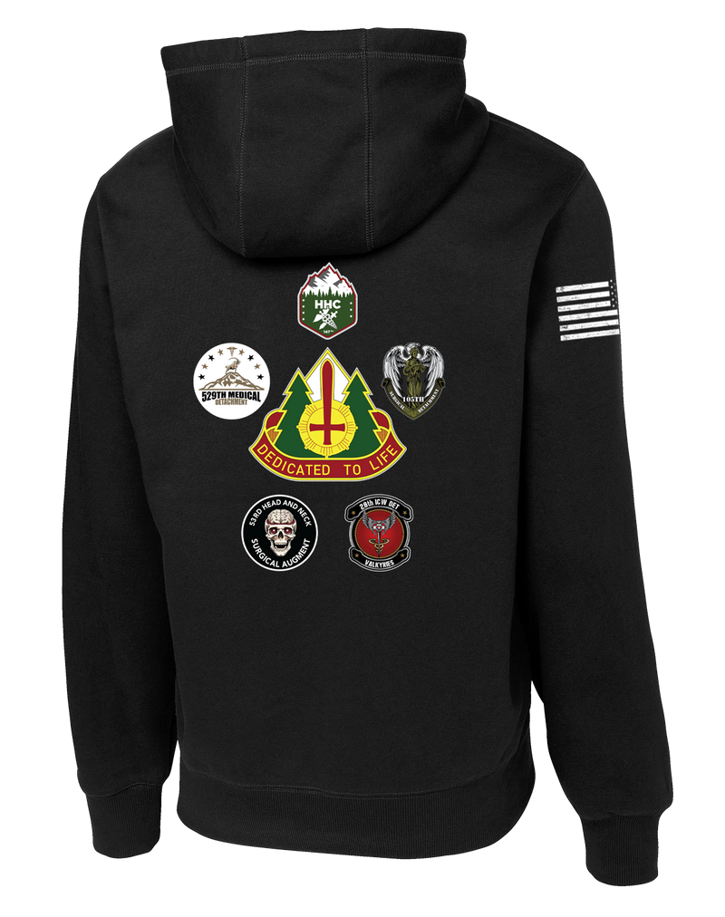 147th Field Hospital Poly/Cotton Blend Hoodie with Flag with Effects on Right Sleeve