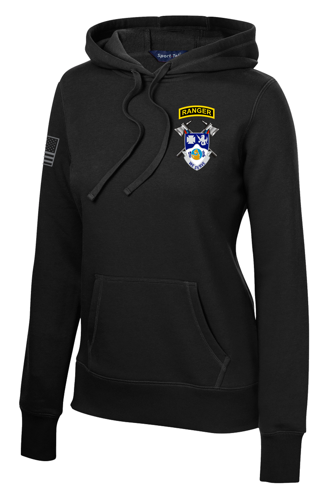 4-23 Infantry Crest Ladies Poly/Cotton Blend Hoodie with Right Sleeve Flag *NOT AUTHORIZED FOR WEAR DURING PT PER I CORPS POLICY*