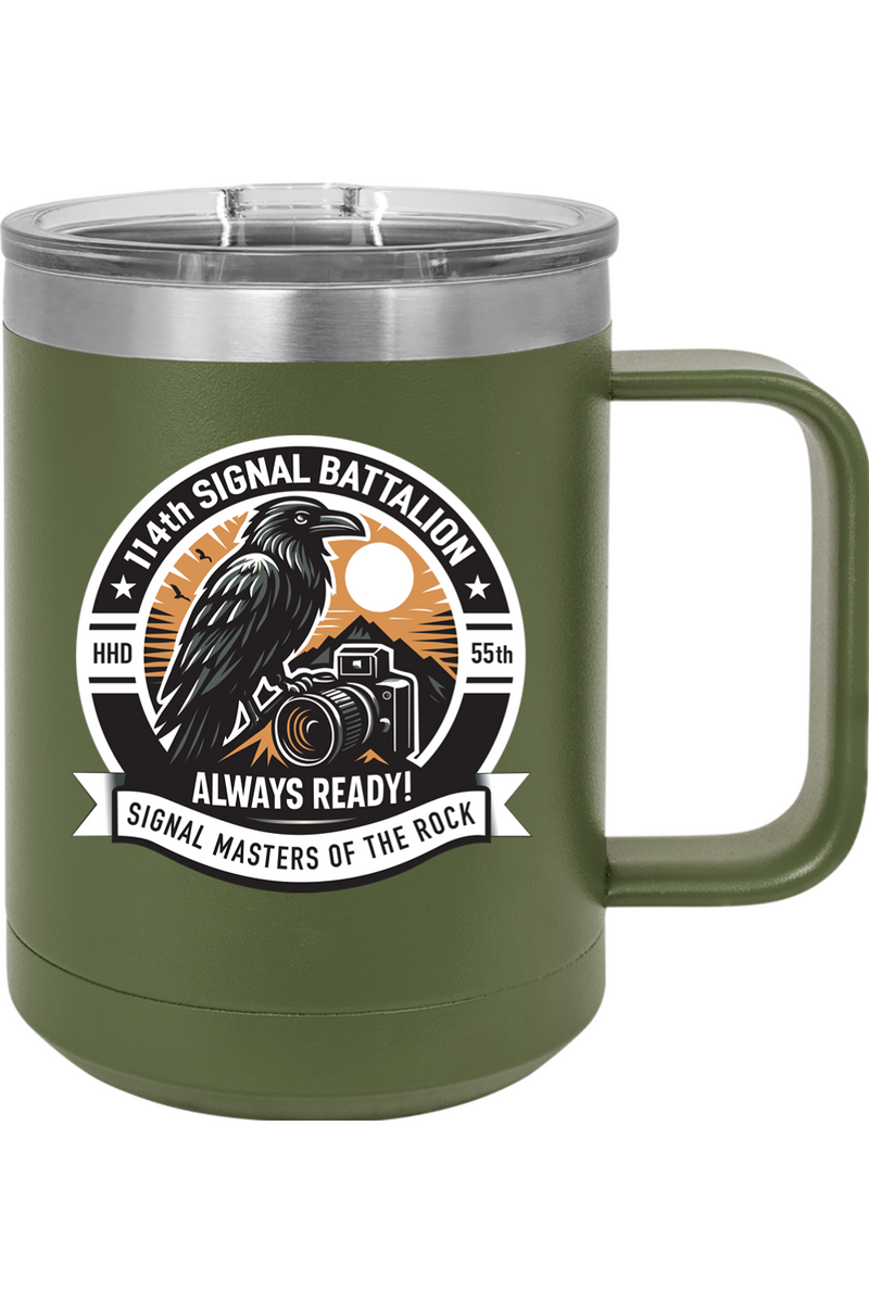 114th Signal Battalion 15oz Insulated Coffee Mug with Slider Lid Raven