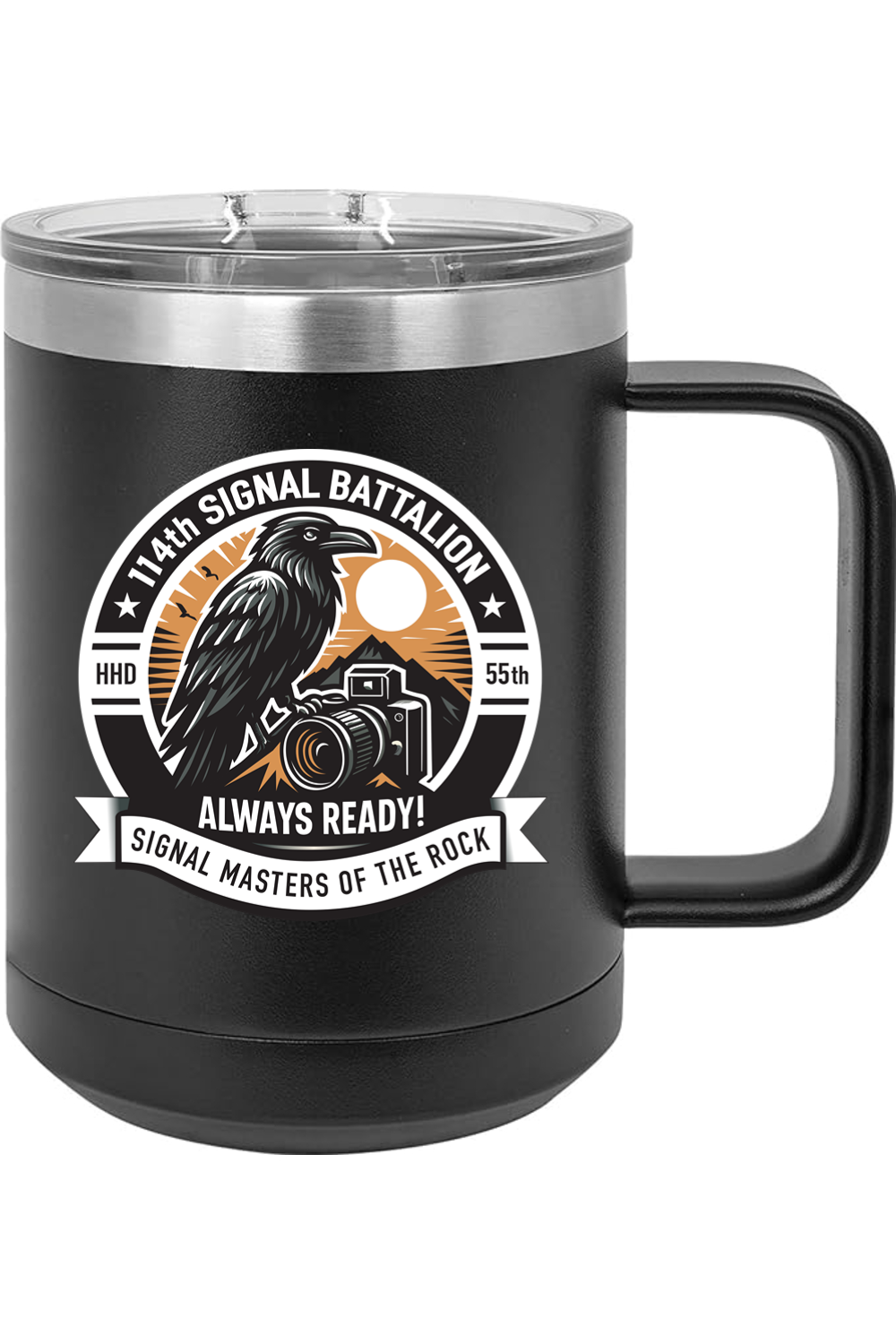 114th Signal Battalion 15oz Insulated Coffee Mug with Slider Lid Raven