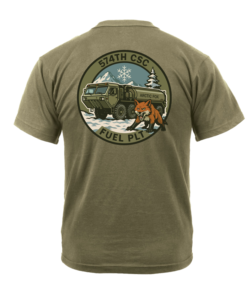 574th CSC Fuel Platoon “Arctic Foxes” AR 670-1 Coyote Brown T-Shirt