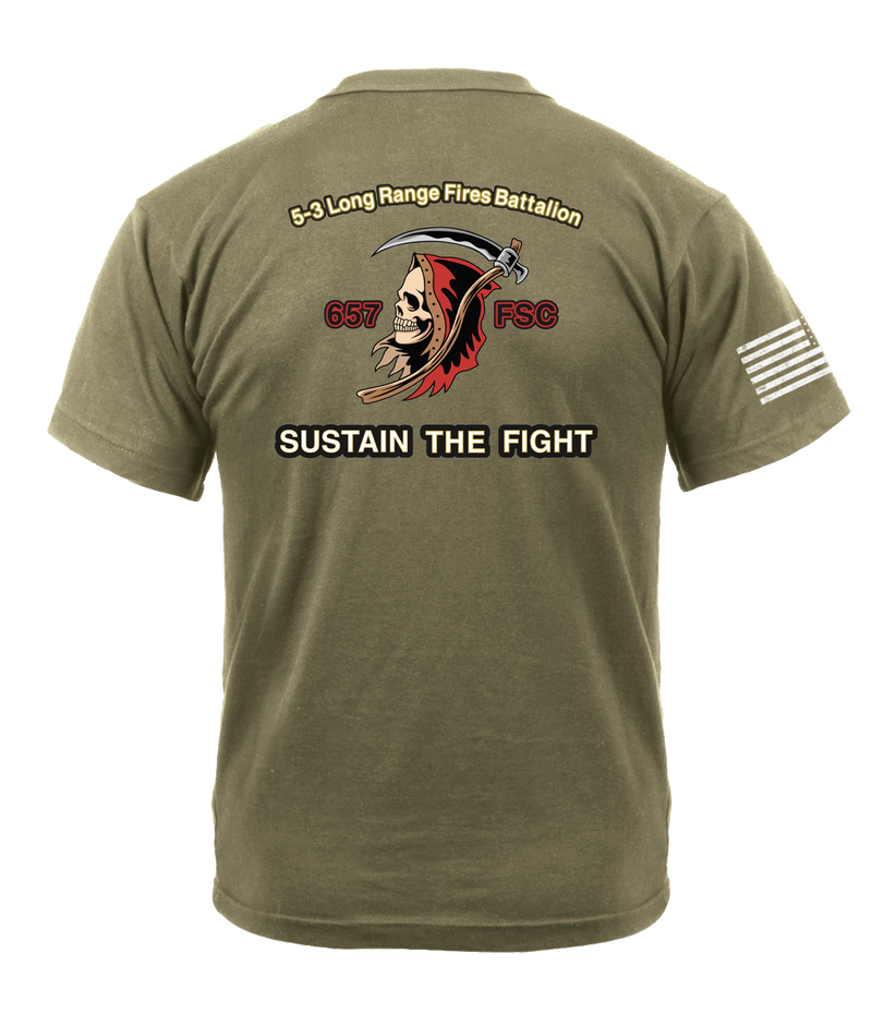 657th FSC AR 670-1 Coyote Brown T-Shirt with a Right Sleeve Flag