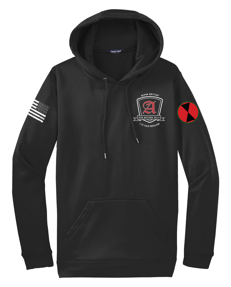 A Battery 1-37 FA Fleece Hooded Pullover with Two Sleeve Print