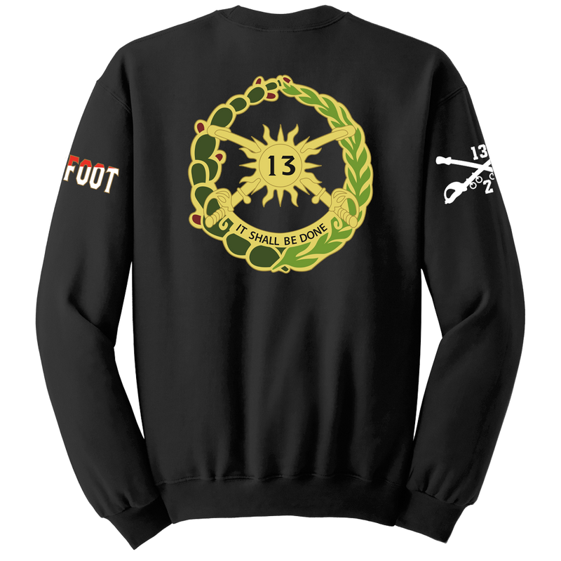 B Troop 2-13 CAV Blend Crewneck Sweatshirt with Two Sleeve Print