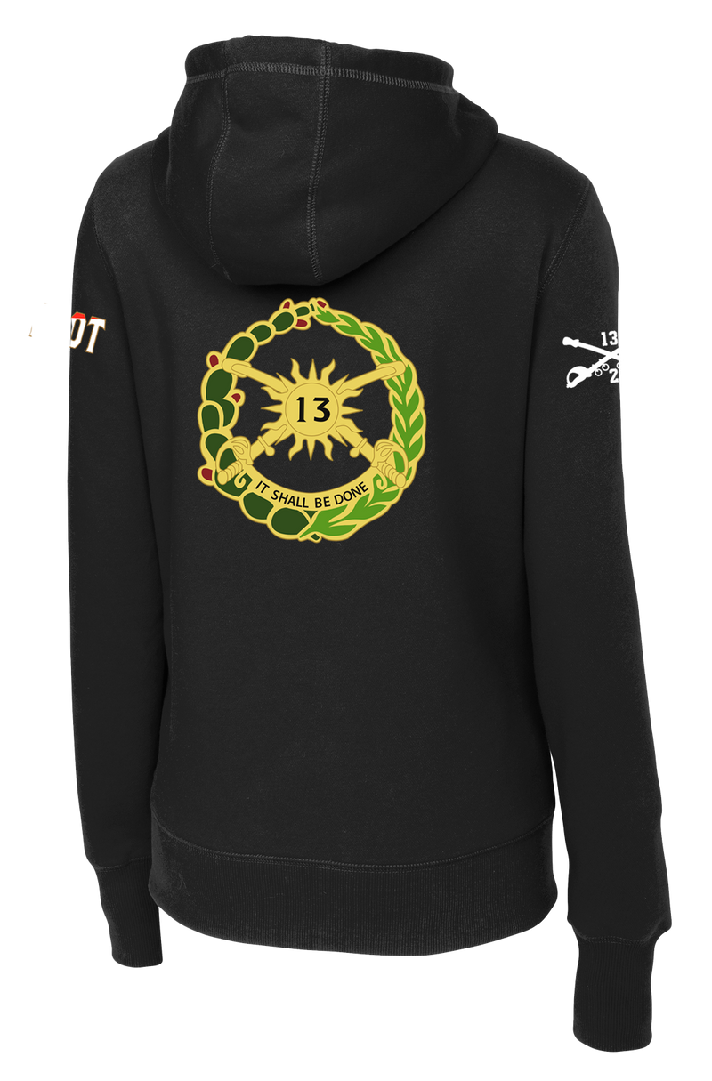 B Troop 2-13 CAV Ladies Poly/Cotton Blend Hoodie with Two Sleeve Print