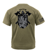 Bravo Company 4-23 Infantry AR 670-1 Coyote Brown T-Shirt with Black Lettering & Black Right Sleeve Flag