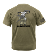 Bravo Company 4-23 Infantry "BLACKSHEEP PLATOON" AR 670-1 Coyote Brown T-Shirt with Black Lettering & Black Right Sleeve Flag