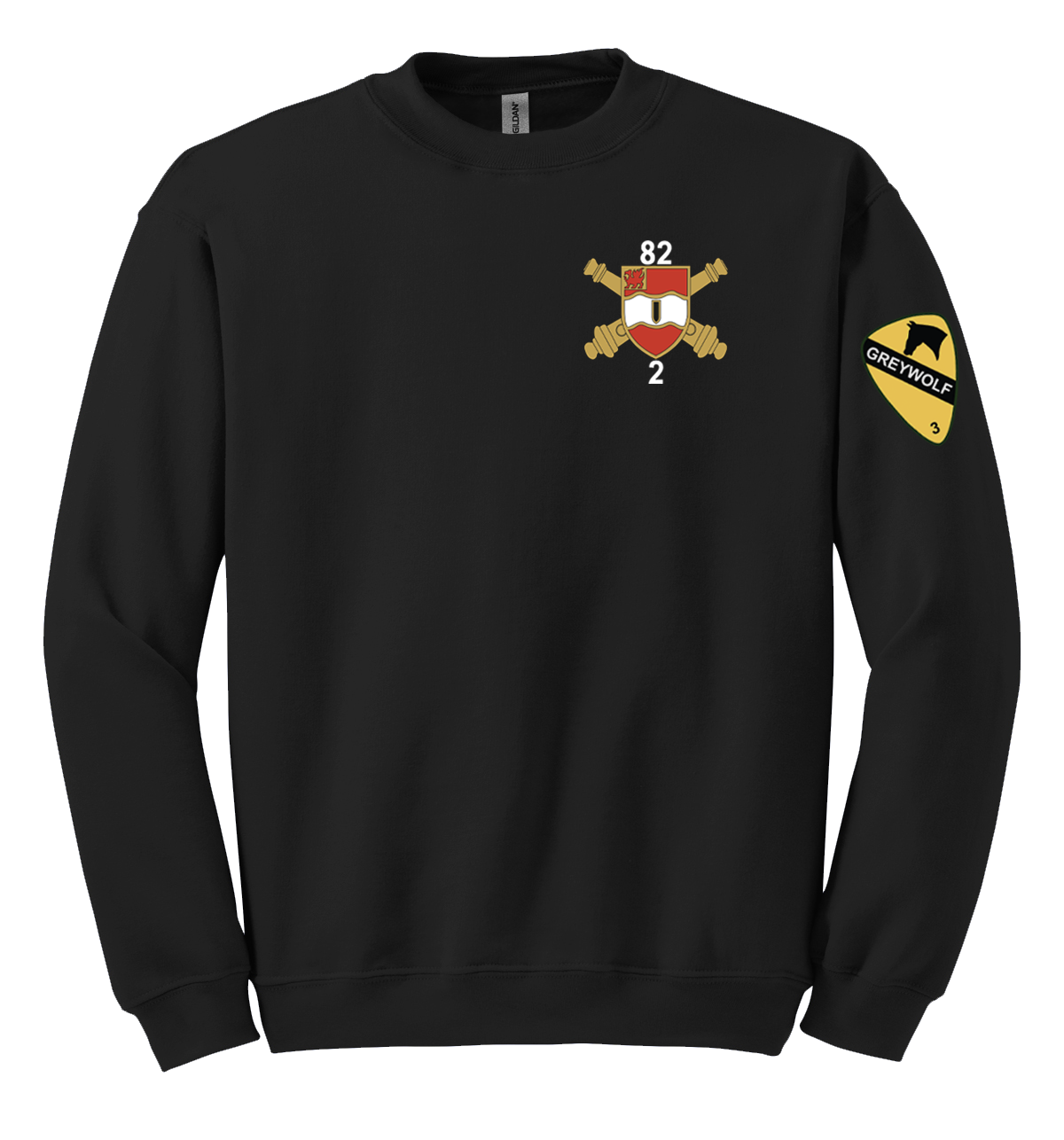 Bravo Battery 2-82 FA Blend Crewneck Sweatshirt with Greywolf on the Left Sleeve