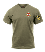 Bravo Battery 2-82 FA AR 670-1 Coyote Brown T-Shirt with Greywolf on Left Sleeve