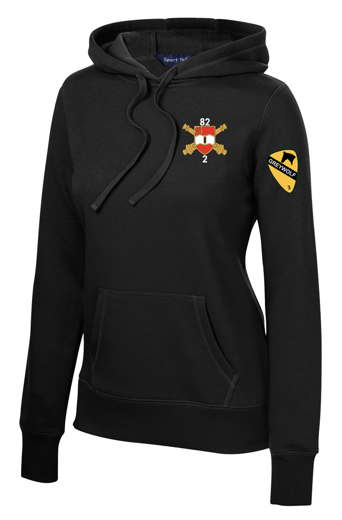 Bravo Battery 2-82 FA Ladies Poly/Cotton Blend Hoodie with Greywolf on the Left Sleeve
