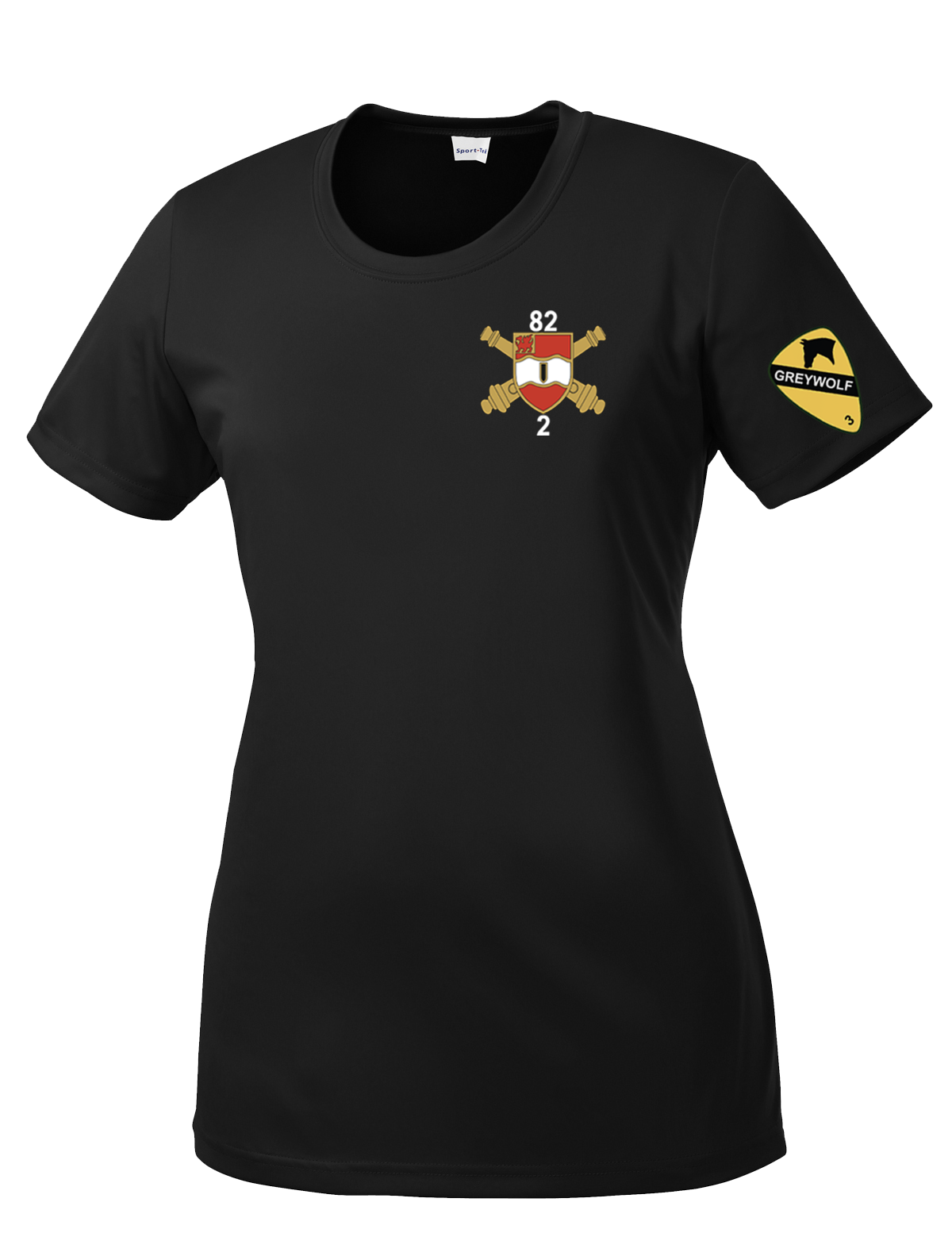 Bravo Battery 2-82 FA Ladies Competitor Tee with Greywolf on the Left Sleeve