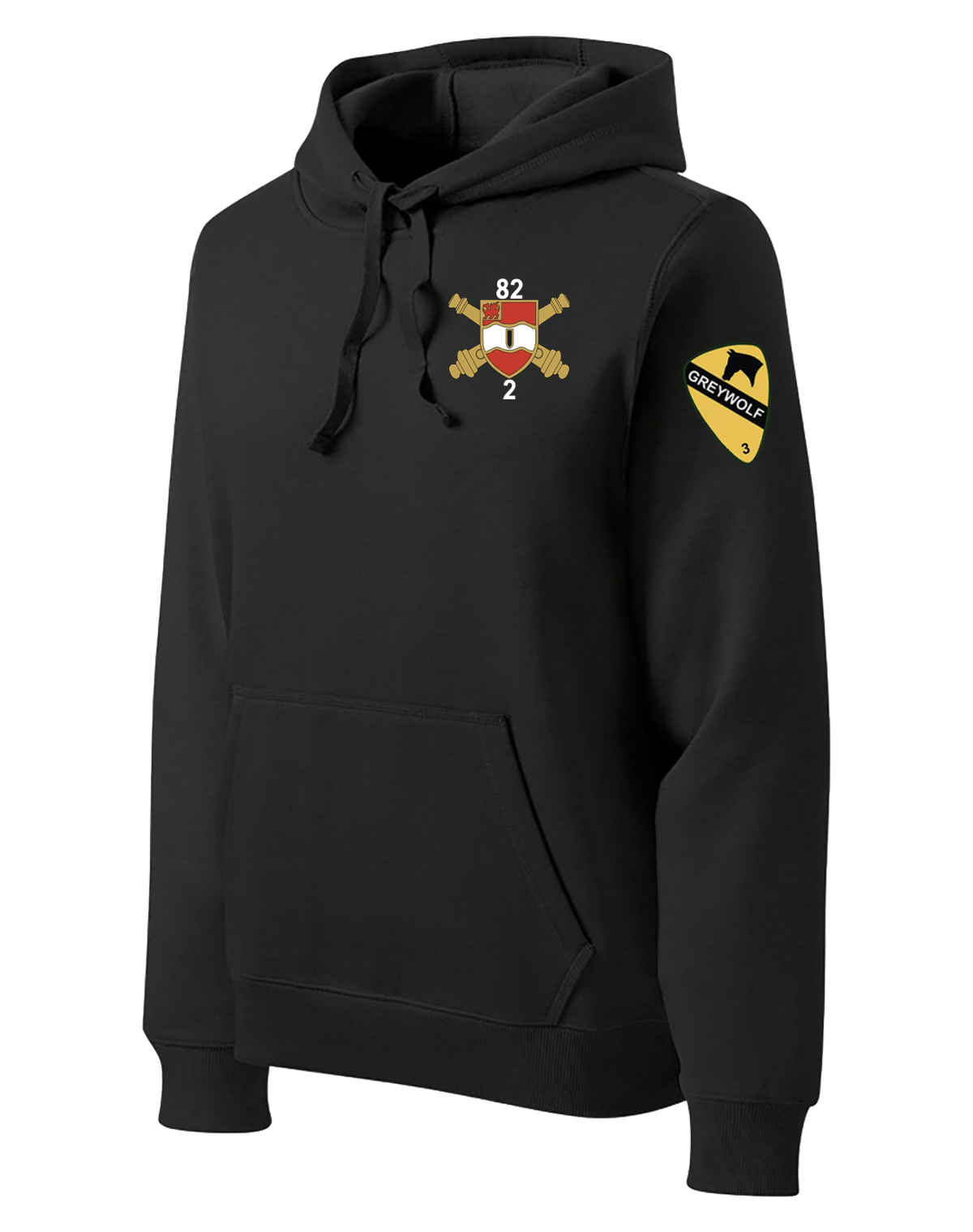 Bravo Battery 2-82 FA Poly/Cotton Blend Hoodie with Greywolf on the Left Sleeve