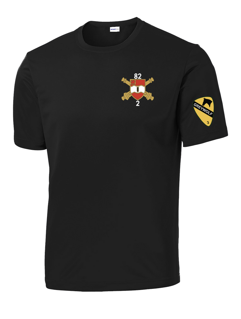 Bravo Battery 2-82 FA Competitor Tee with Greywolf on Left Sleeve