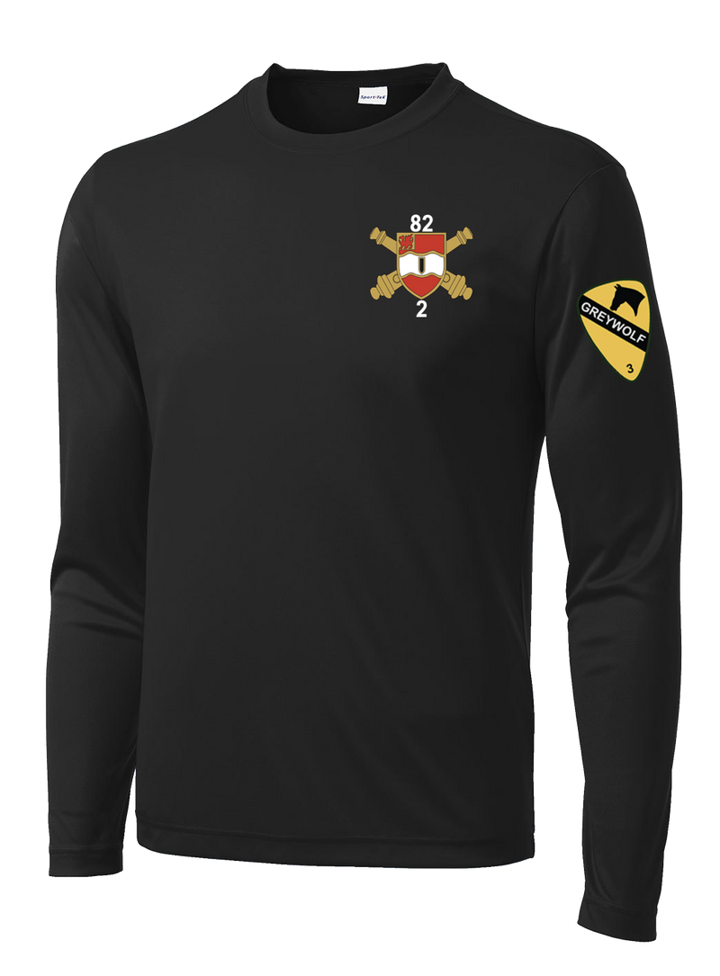 Bravo Battery 2-82 FA Long Sleeve Competitor Tee with Greywolf on the Left Sleeve