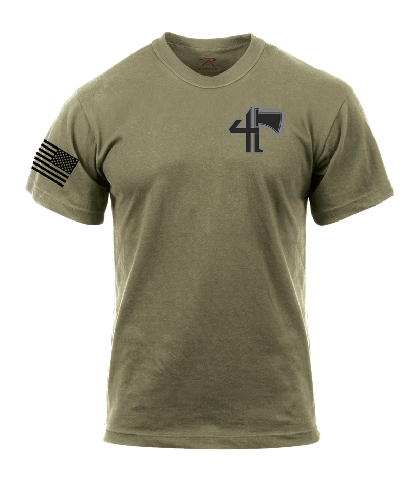 Bravo Company 4-23 Infantry AR 670-1 Coyote Brown T-Shirt with Black Lettering & Black Right Sleeve Flag