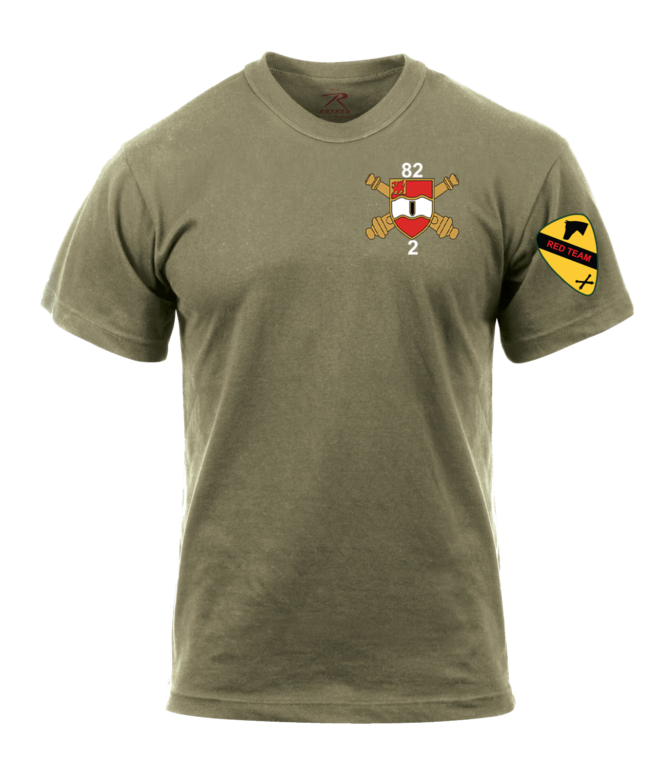 FSC 2-82 FA AR 670-1 Coyote Brown T-Shirt with Red Team on Left Sleeve