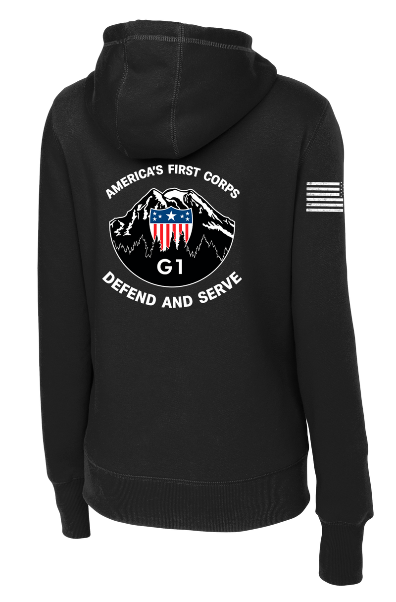 G1 I CORPS Ladies Poly/Cotton Blend Hoodie with Solid White Flag