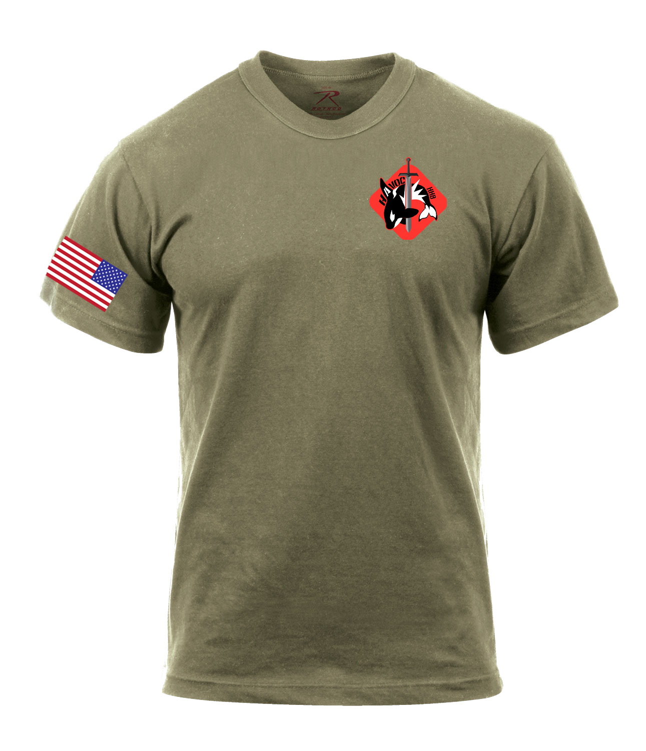 HHB 1-51 ADA AR 670-1 Coyote Brown T-Shirt with RWB Flag on Right Sleeve