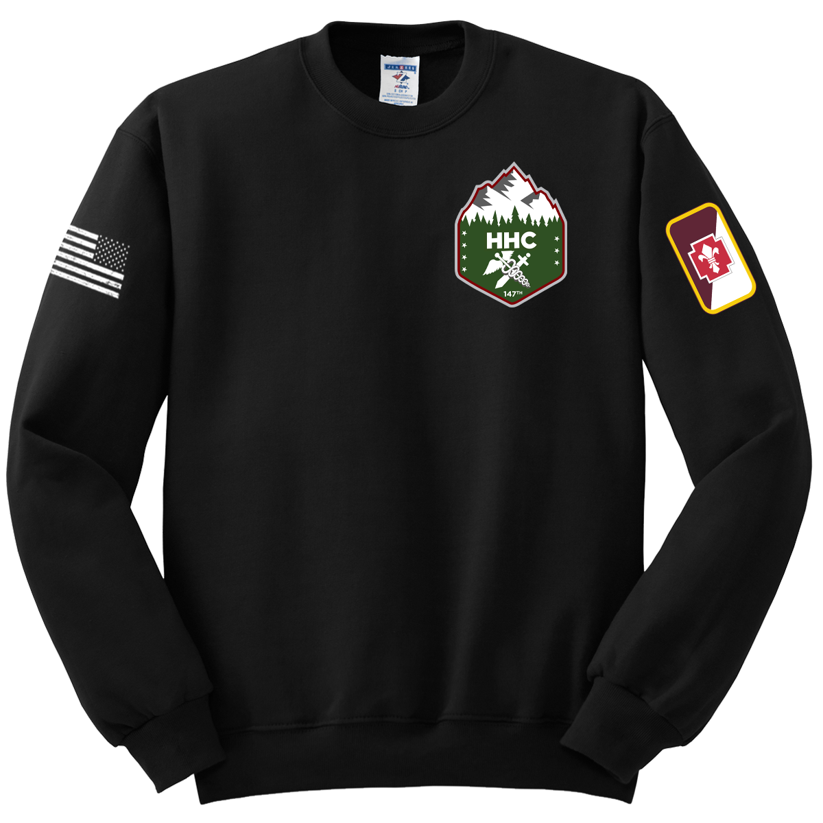 147th Field Hospital 1000 LB Club Blend Crewneck Sweatshirt with Two Sleeve Print