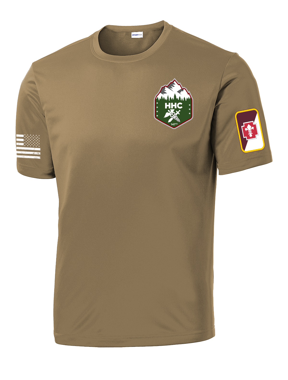 147th Field Hospital 1000 LB Club Competitor Tee with Flag with Two Sleeve Print