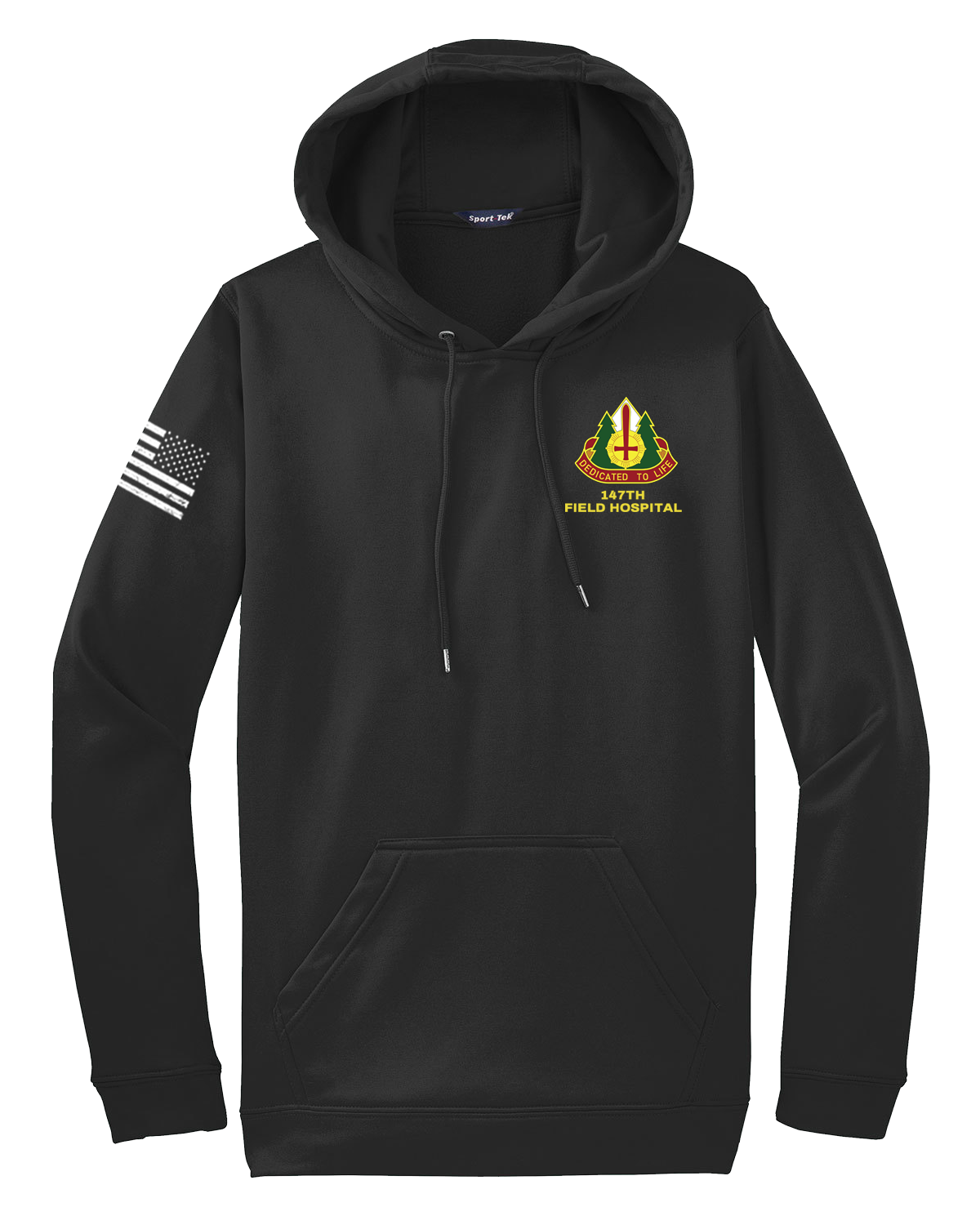 147th Field Hospital Fleece Hooded Pullover with Flag with Effects on Right Sleeve