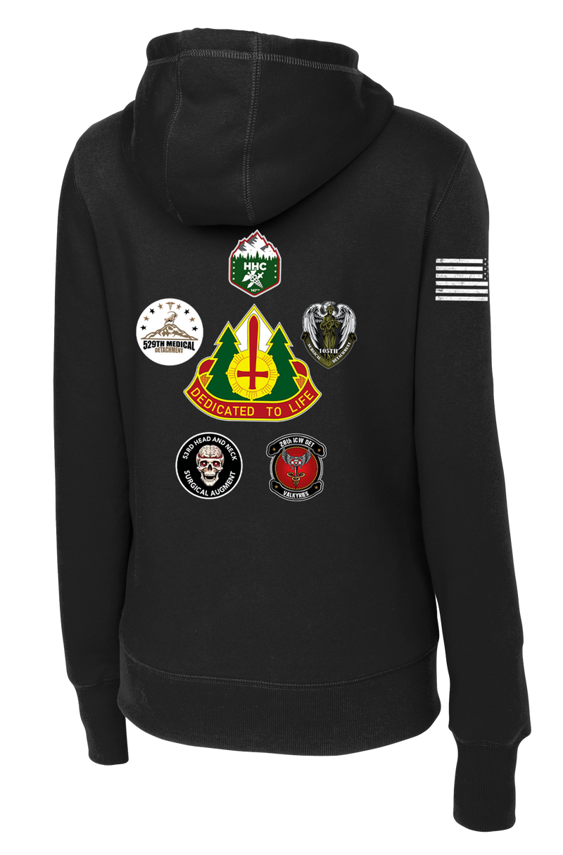 147th Field Hospital Ladies Poly/Cotton Blend Hoodie with Flag with Effects on Right Sleeve