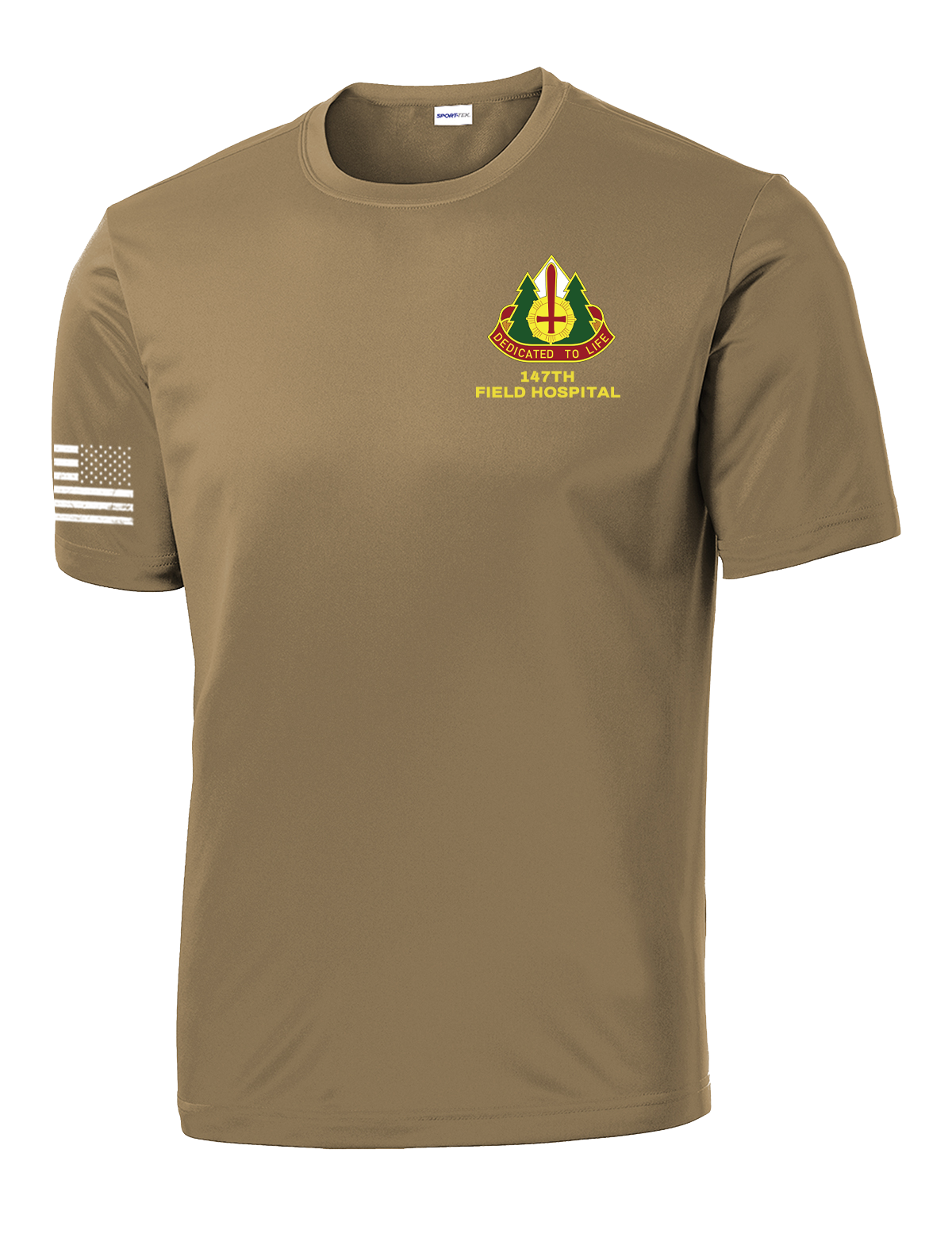 147th Field Hospital Competitor Tee with Flag with Effects on Right Sleeve