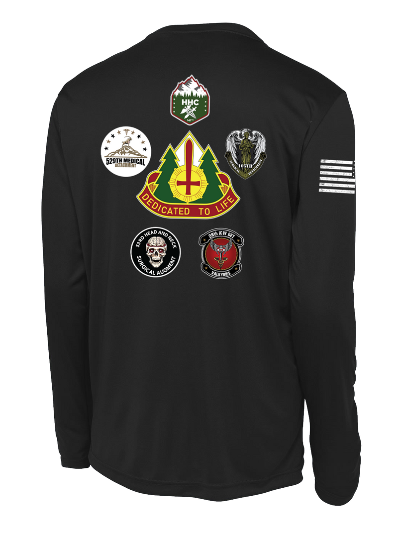 147th Field Hospital Long Sleeve Competitor Tee with Flag with Effects on Right Sleeve