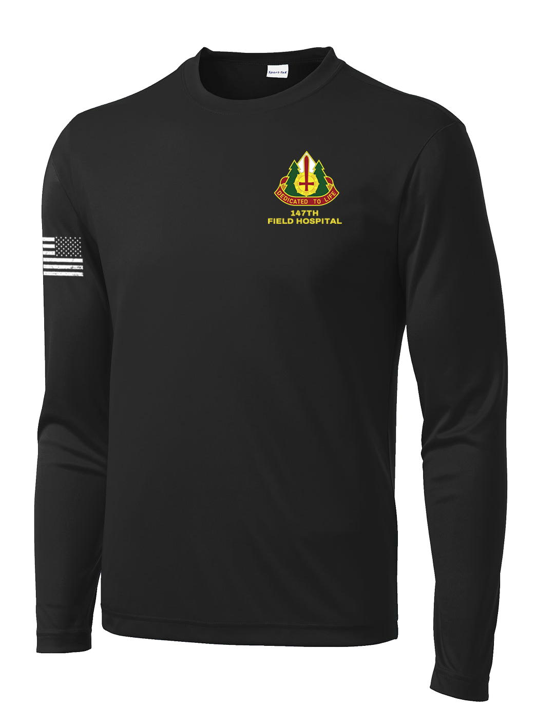 147th Field Hospital Long Sleeve Competitor Tee with Flag with Effects on Right Sleeve