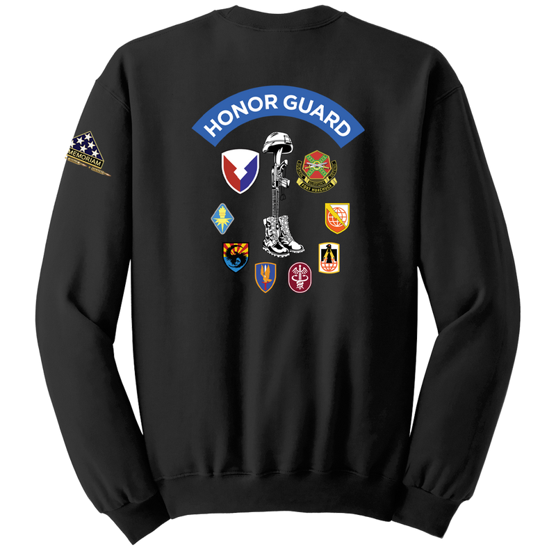 HHC Ft Huachuca - Honor Guard - Blend Crewneck Sweatshirt with Left Sleeve Print