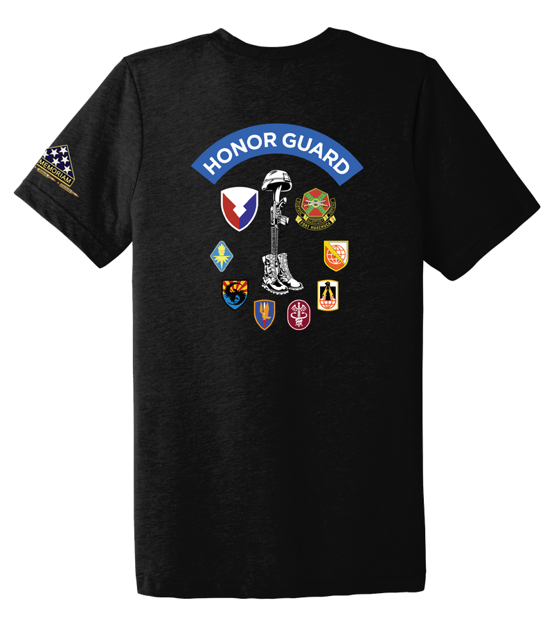 HHC Ft Huachuca - Honor Guard - Unisex Triblend Short Sleeve Tee with Left Sleeve Print