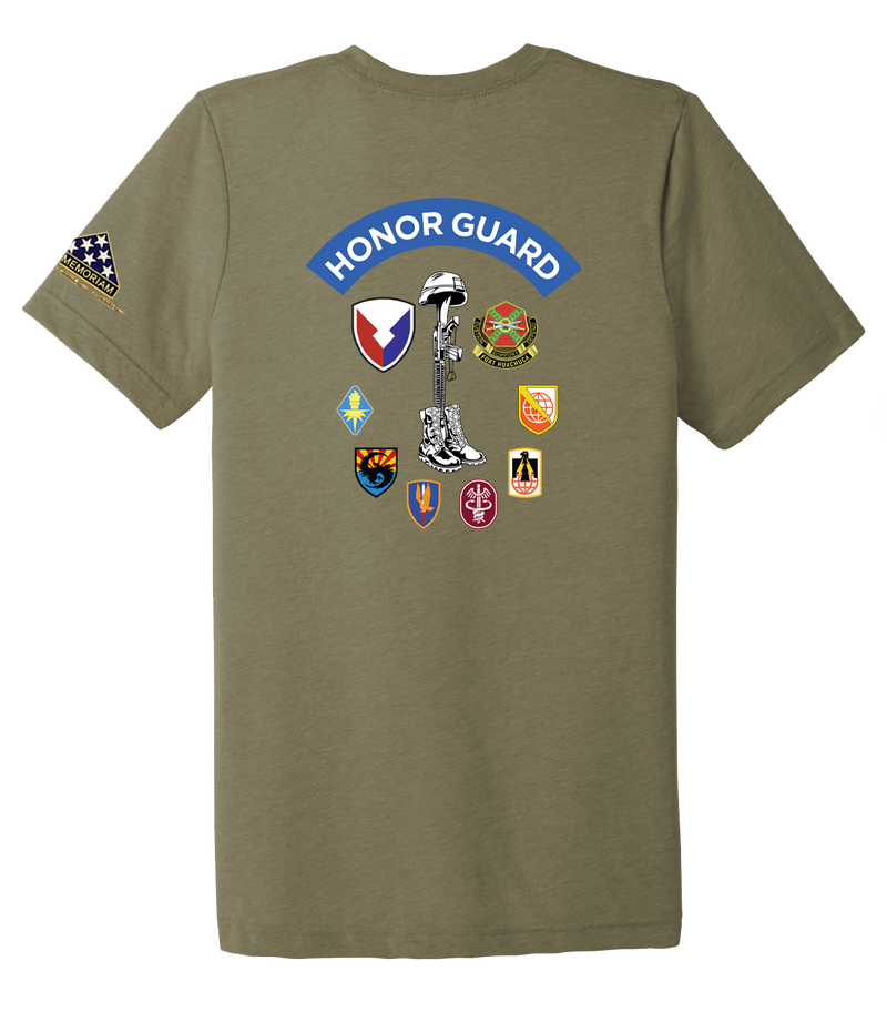 HHC Ft Huachuca - Honor Guard - Unisex Triblend Short Sleeve Tee with Left Sleeve Print