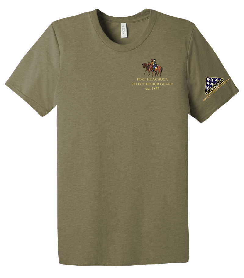 HHC Ft Huachuca - Honor Guard - Unisex Triblend Short Sleeve Tee with Left Sleeve Print