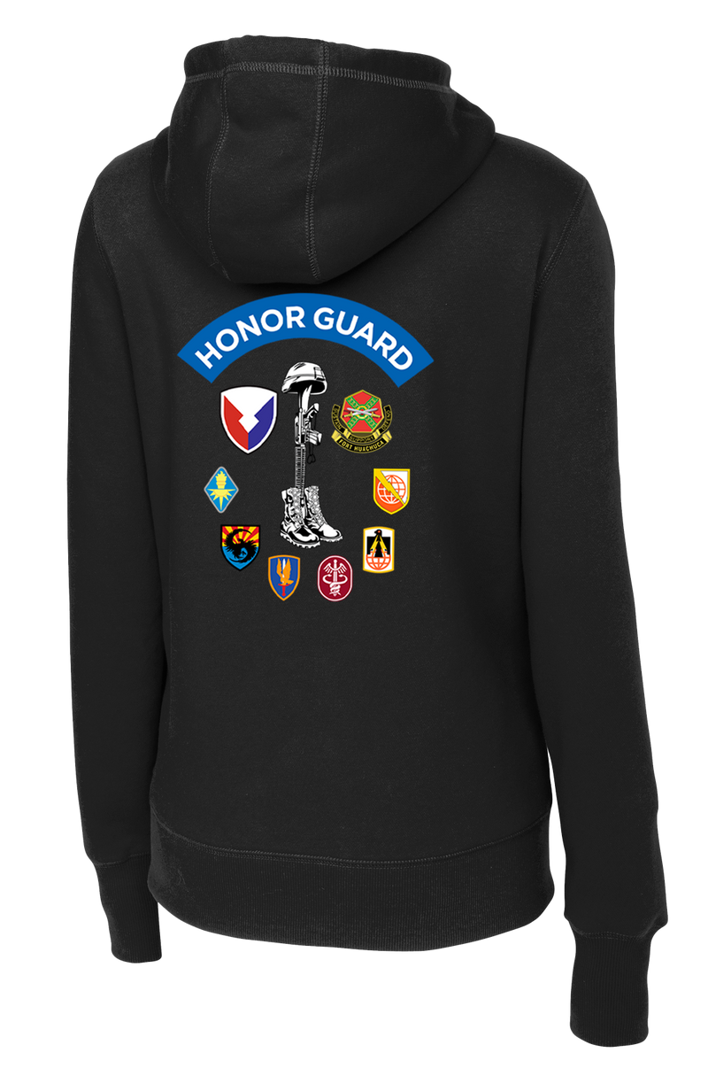 HHC Ft Huachuca - Honor Guard - Ladies Poly/Cotton Blend Hoodie with Left Sleeve Print