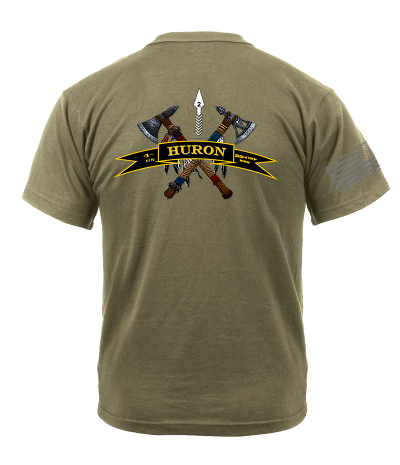 HHC 4-23 Infantry AR 670-1 Coyote Brown T-Shirt with Right Sleeve Flag