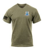 HHD 502d IEW BN AR 670-1 Coyote Brown T-Shirt with Solid Black Flag on Right Sleeve