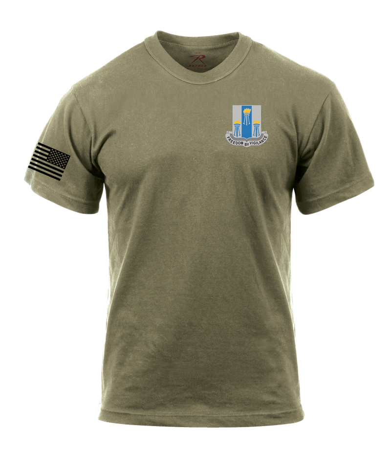 HHD 502d IEW BN AR 670-1 Coyote Brown T-Shirt with Solid Black Flag on Right Sleeve