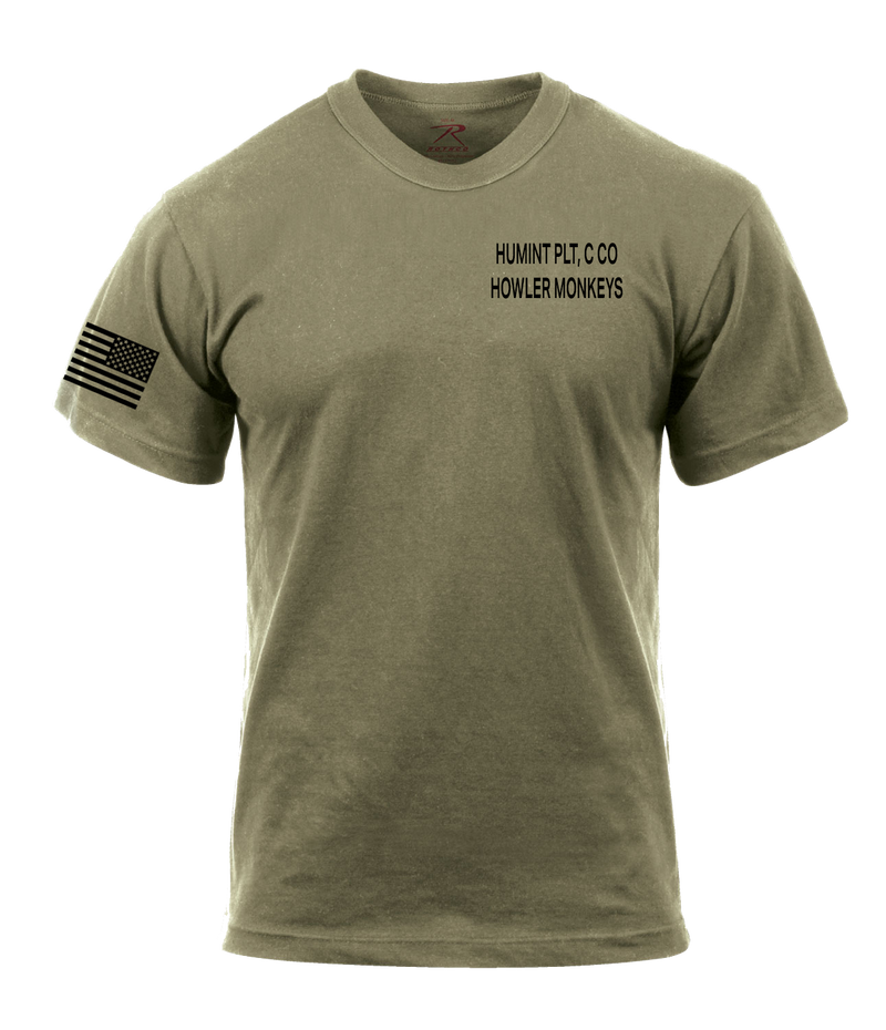 HUMINT PLT C Co 502d IEW BN AR 670-1 Coyote Brown T-Shirt with Solid Black Flag on Right Sleeve